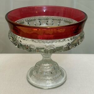 Kings Crown Compote Candy Dish Thumbprint Glass Ruby Red Cranberry‎
